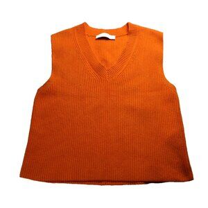 Zara Womens Small Orange Sweater Vest Knit Pullover Stylish Layering Top Casual